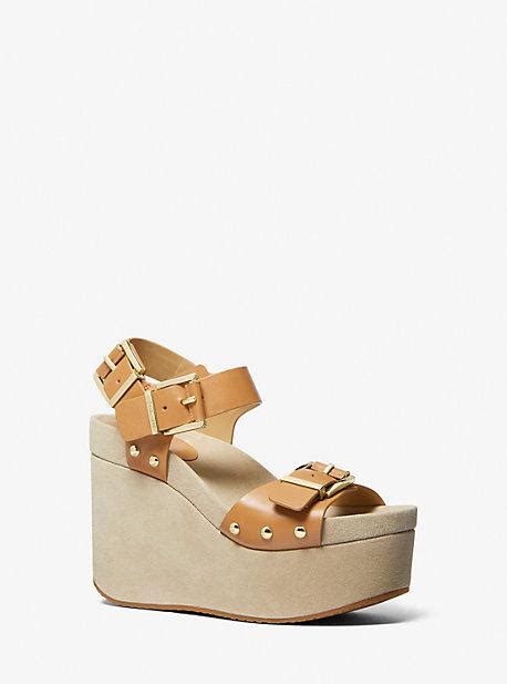 michael kors colby leather wedge sandal|Michael Kors suede wedge sandals.